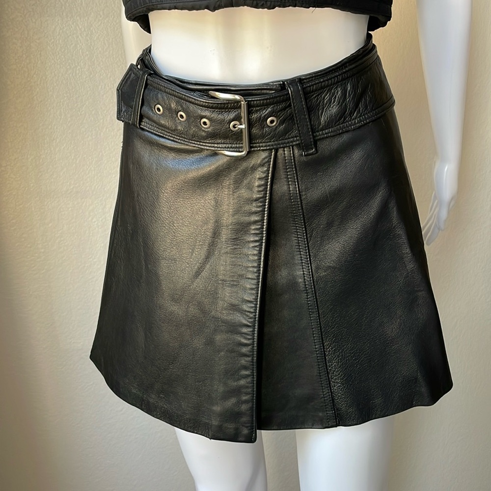Leather gear USA made black genuine mini A-line leather skirt premium quality